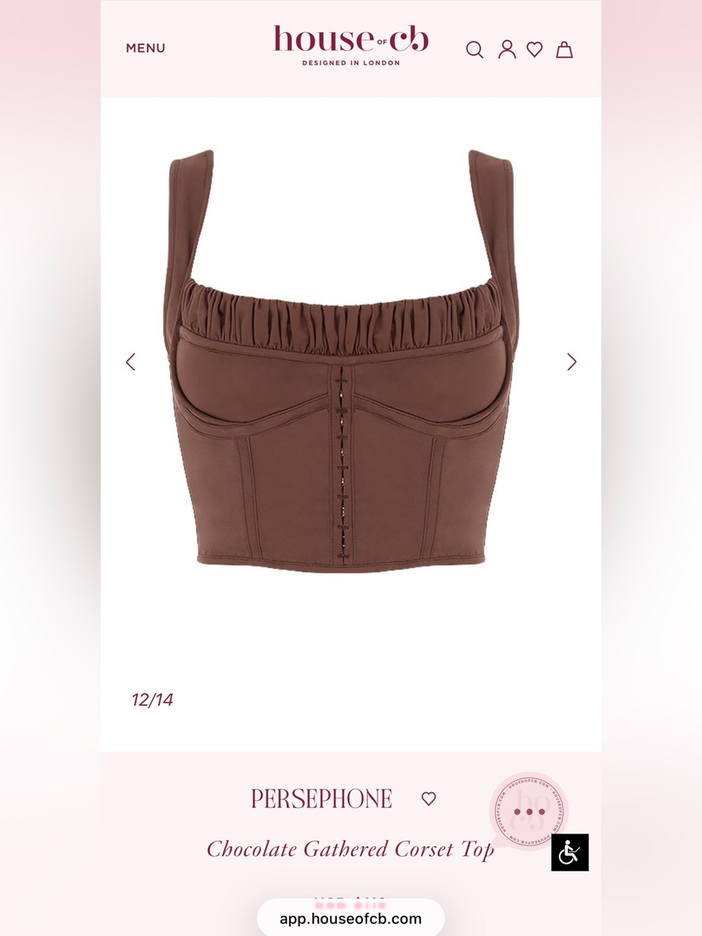 House of CB Persephone Chocolate Gathered Corset Crop Top
